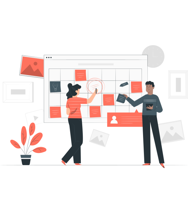 two people looking at board